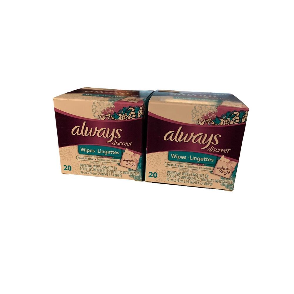 Always Feminine Wipes Fresh & Clean Individual Wipes To Go 20 Ct New! Lot of 2‎